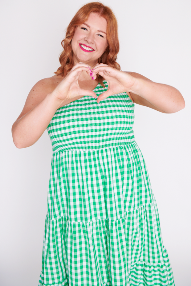 Spencer Green Gingham Dress – Green Gingham midi dress