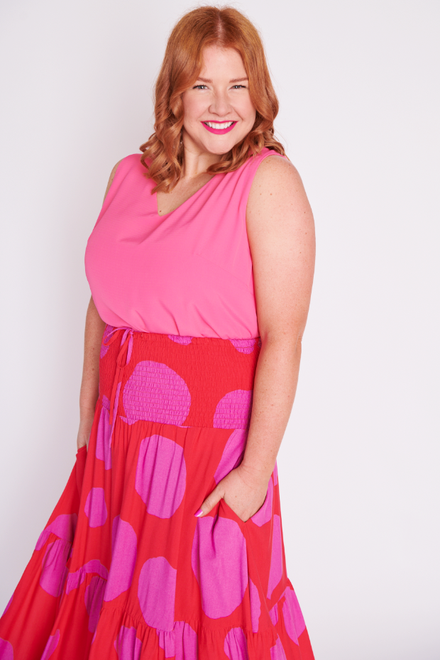 Willy Splotched Pink & Red Skirt โ Splotched Pink & Red maxi skirt