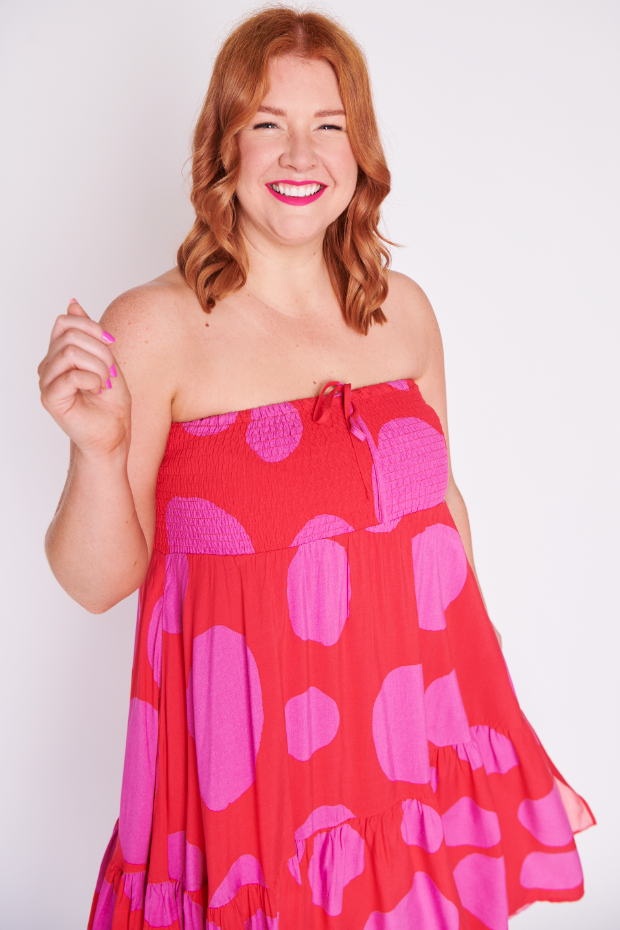 Willy Splotched Pink & Red Skirt โ Splotched Pink & Red maxi skirt