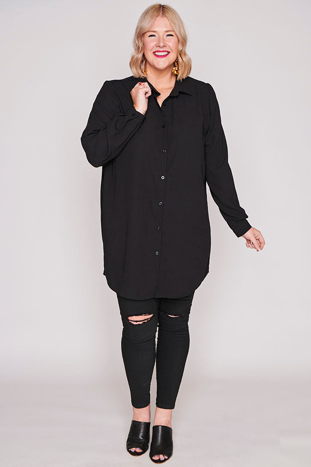 Asher Black Longline Shirt – Black longline shirt