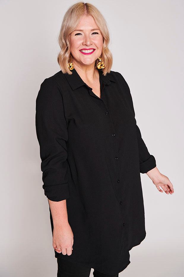 Asher Black Longline Shirt – Black longline shirt