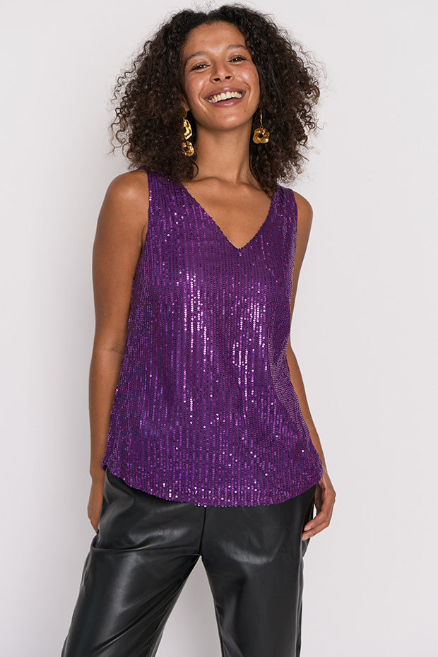 Rylee Purple Sequins Party Tank – Purple Sequins top