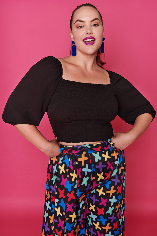 Smile Black Long Sleeve Top – Black crop top