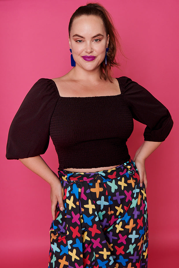 Smile Black Long Sleeve Top â Black crop top
