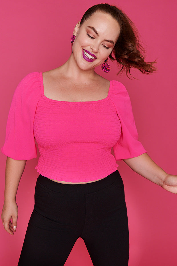 Smile Pink Long Sleeve Top – Pink crop top