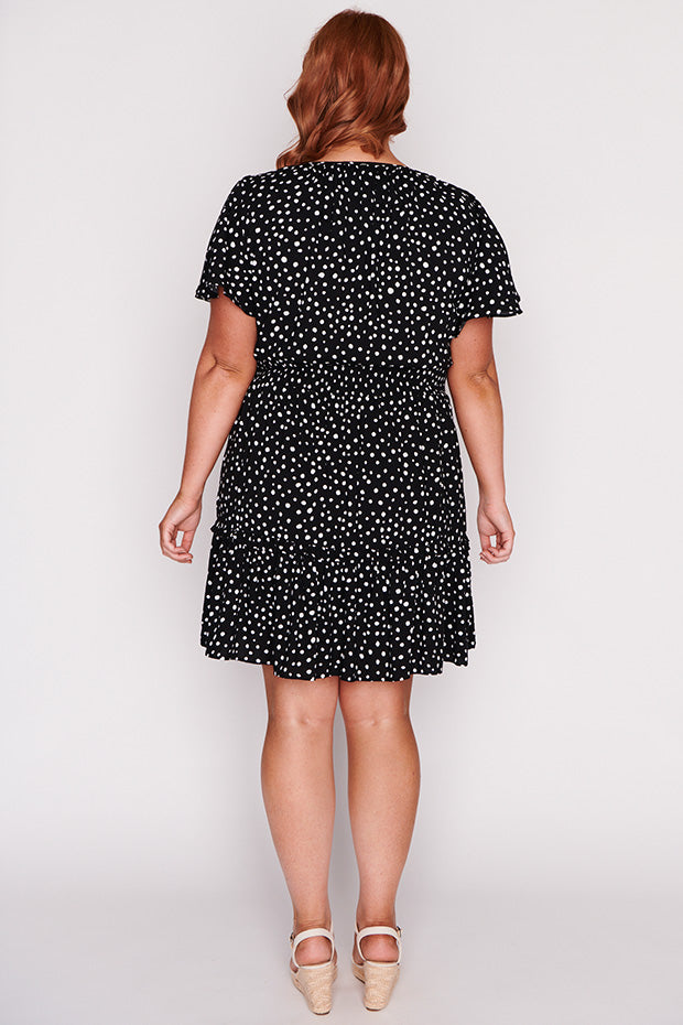 Kimberley Black Irregular Spot Dress โ Black Irregular Spot skater dress