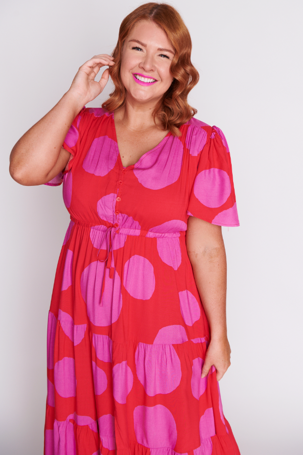 Alexia Splotched Pink & Red Dress – Splotched Pink & Red maxi dress