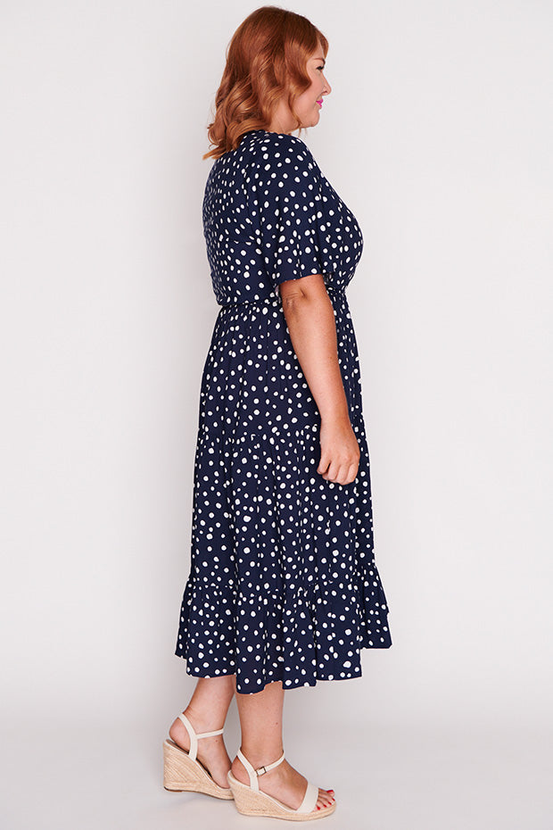 Jessica Navy & White Flecks Dress ā Navy & White Flecks midi dress