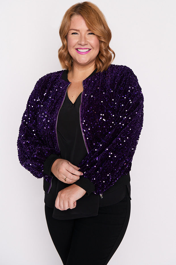 Bling Purple Sequins Jacket – Purple Sequins bomber jacket