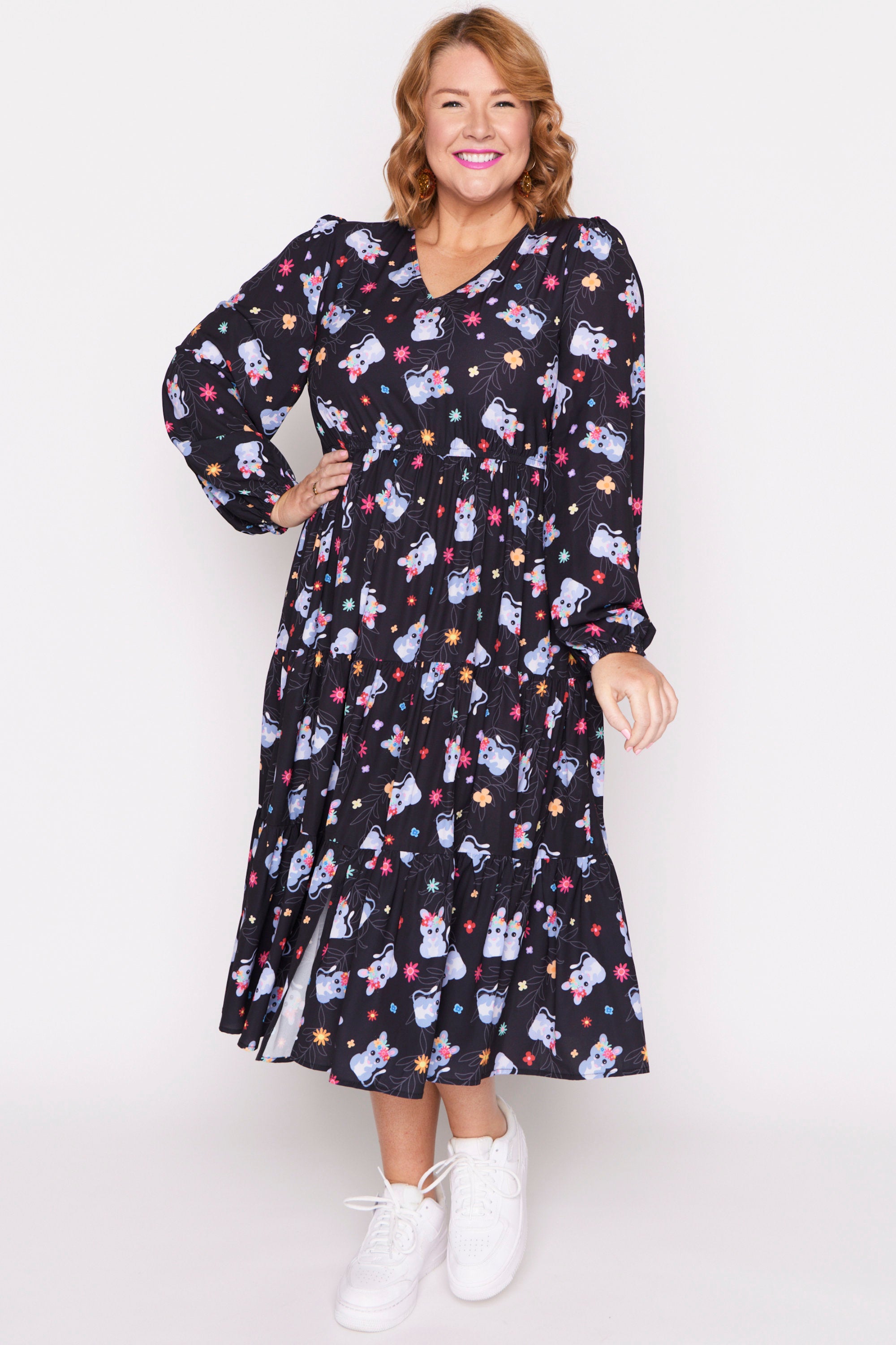 Charity Bilby Blossom Long Sleeve Dress โ Bilby Blossom midi dress