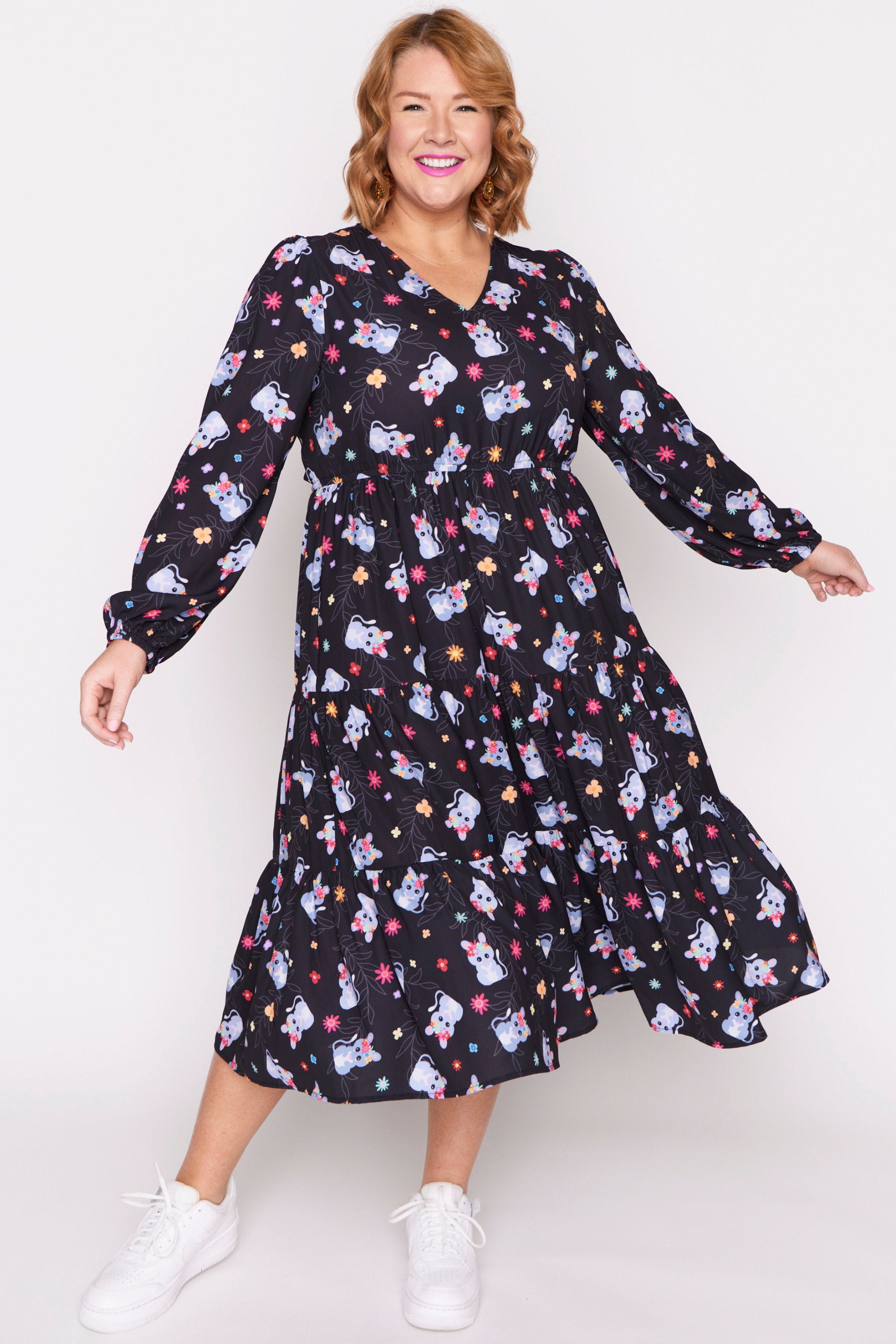 Charity Bilby Blossom Long Sleeve Dress โ Bilby Blossom midi dress