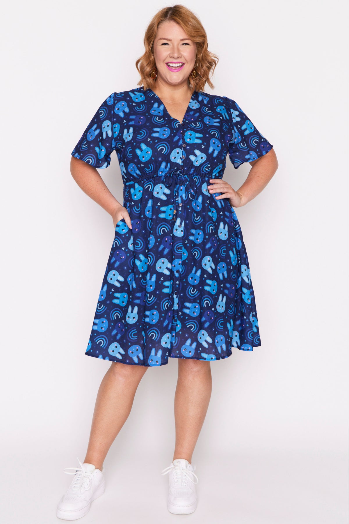 Sage Blue Bunnies Dress โ Blue Bunnies knee length dress