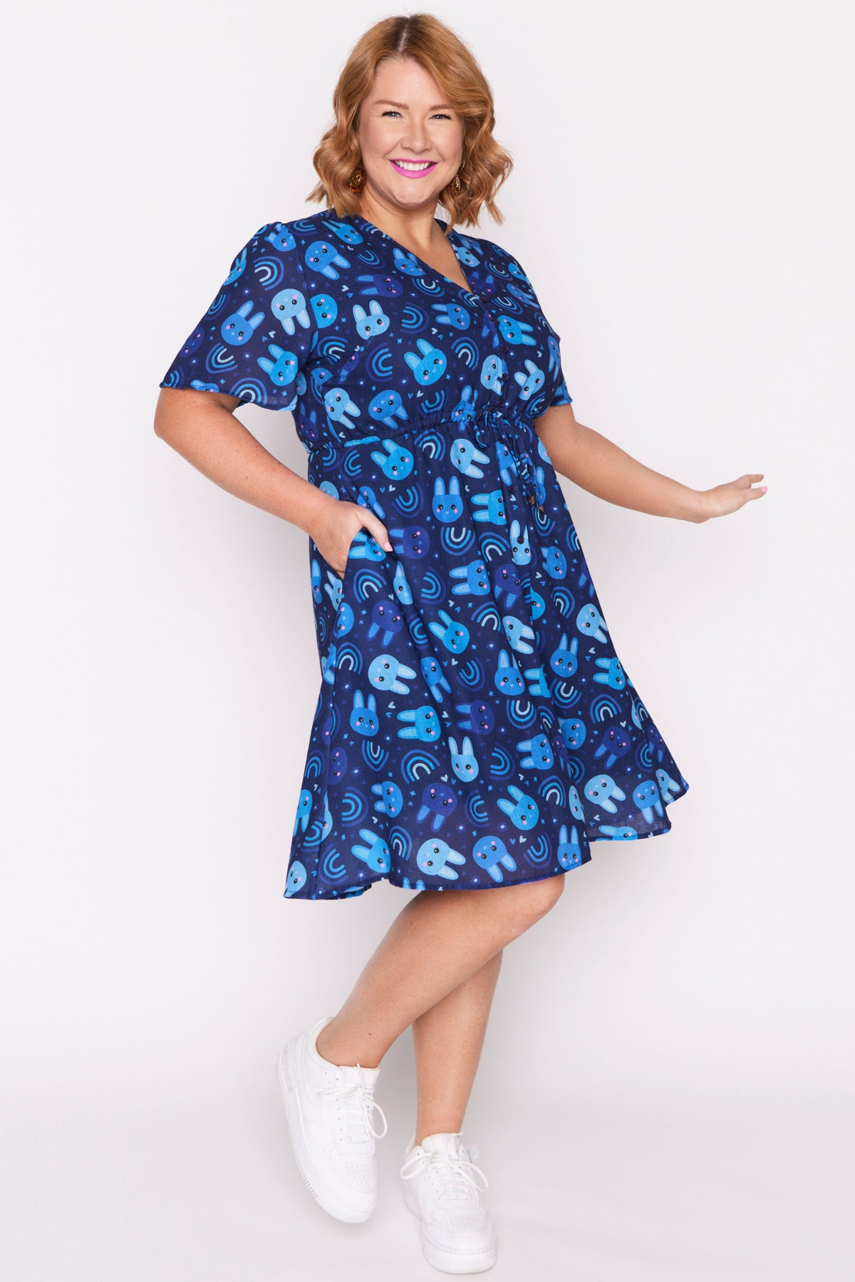 Sage Blue Bunnies Dress โ Blue Bunnies knee length dress