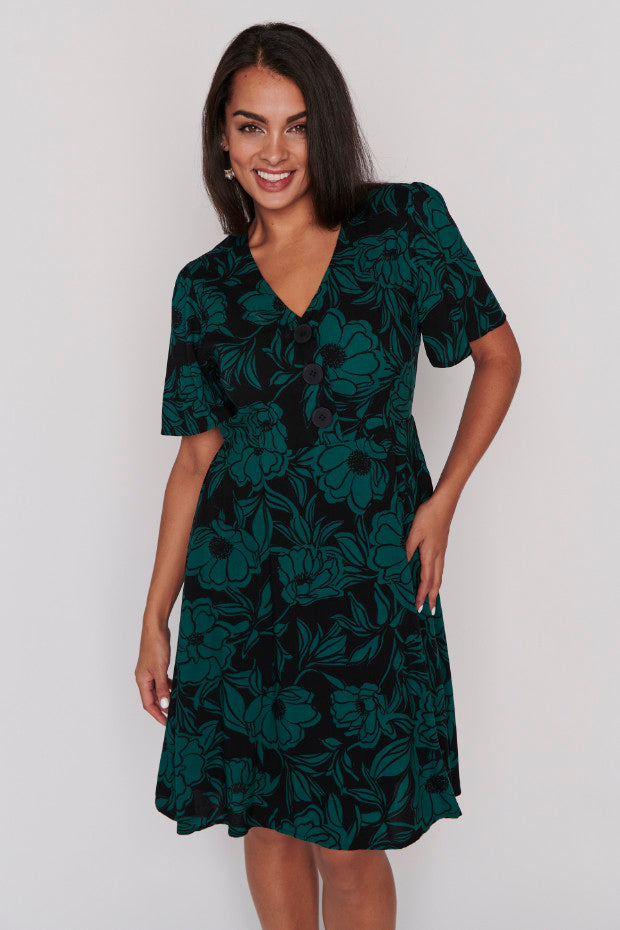 Leesa Midnight Green Dress – Midnight Green knee length dress