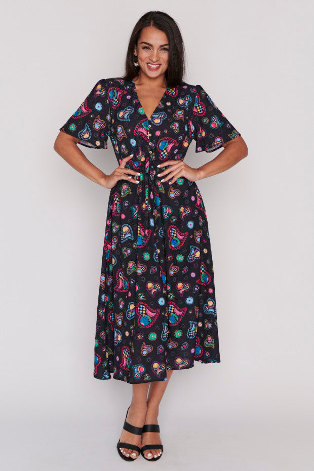 Marley Paisley Hearts Dress โ Paisley Hearts midi dress