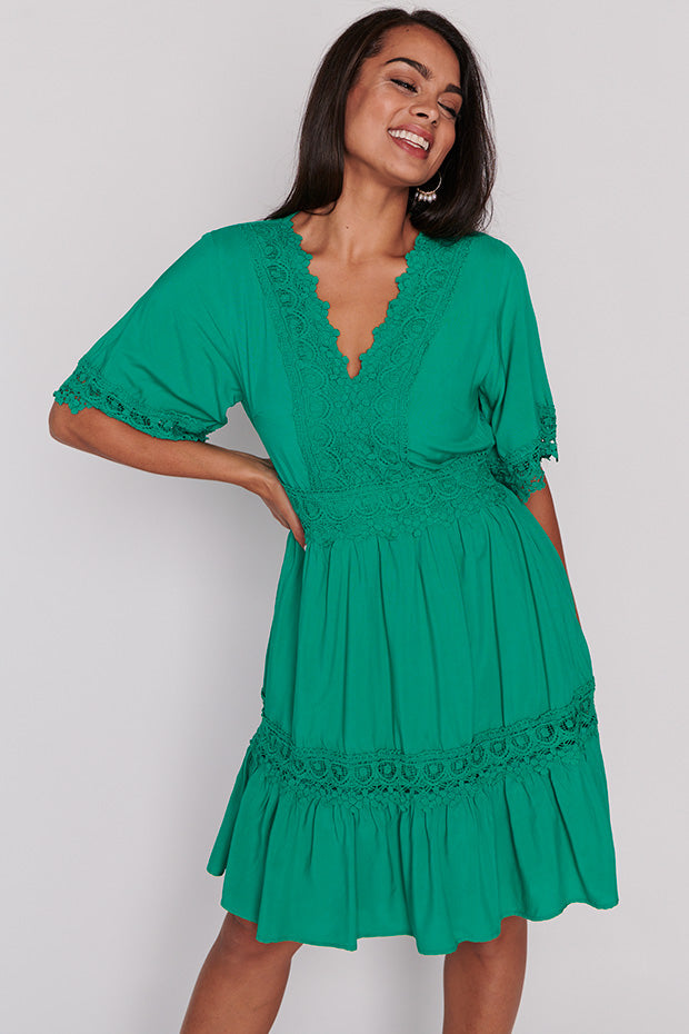 Niki Jade Lace Trim Dress – Jade Lace knee length dress