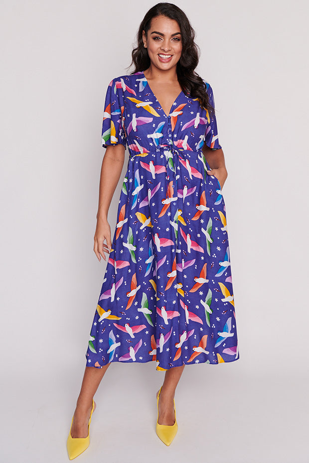 Michelle Rainbow Crackle Dress โ Rainbow Crackle midi dress