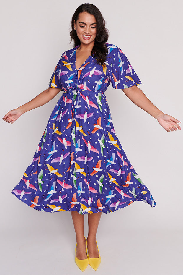 Michelle Rainbow Crackle Dress โ Rainbow Crackle midi dress
