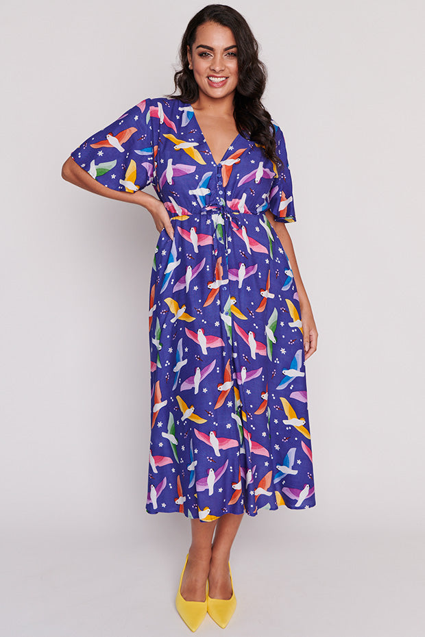 Michelle Rainbow Crackle Dress โ Rainbow Crackle midi dress