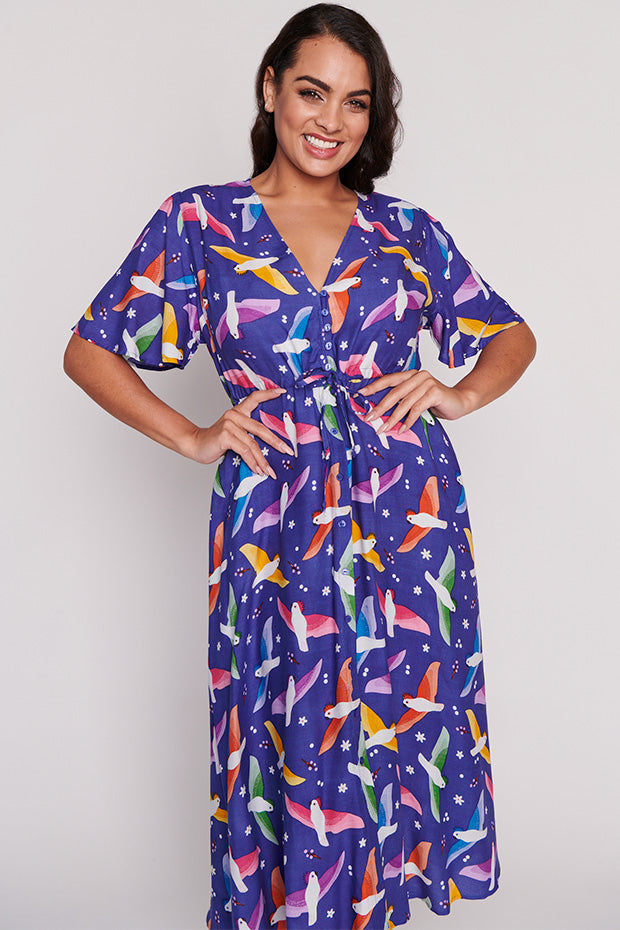 Michelle Rainbow Crackle Dress โ Rainbow Crackle midi dress