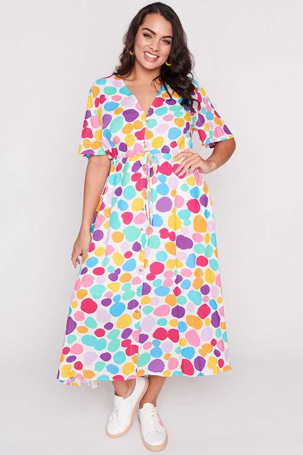 Michelle White Rainbow Pebble Dress โ White Rainbow Pebble midi dress