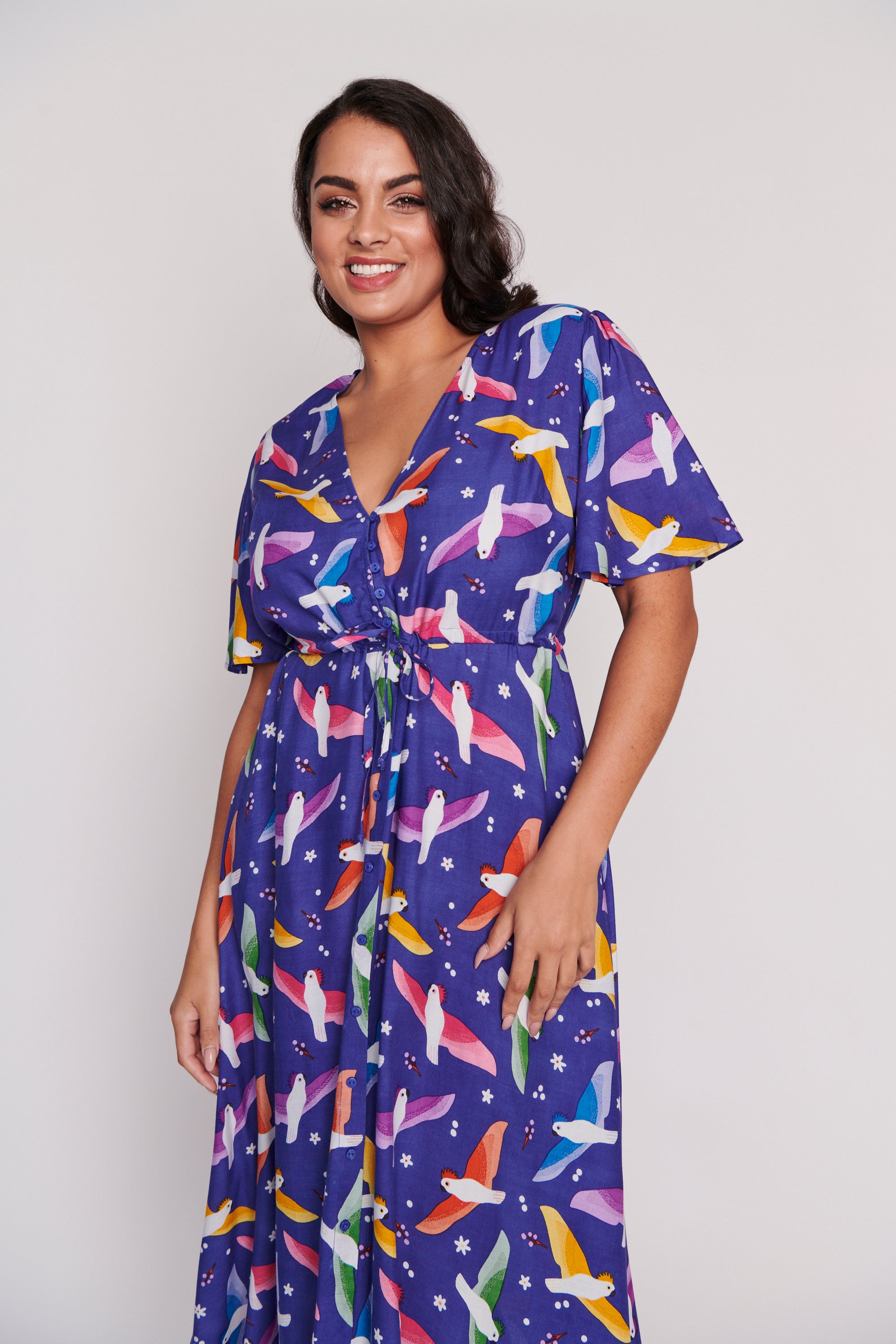 Michelle Rainbow Crackle Dress โ Rainbow Crackle midi dress