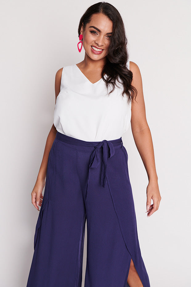 Reese Navy Wrap Pant â Navy Wrap wide leg pants