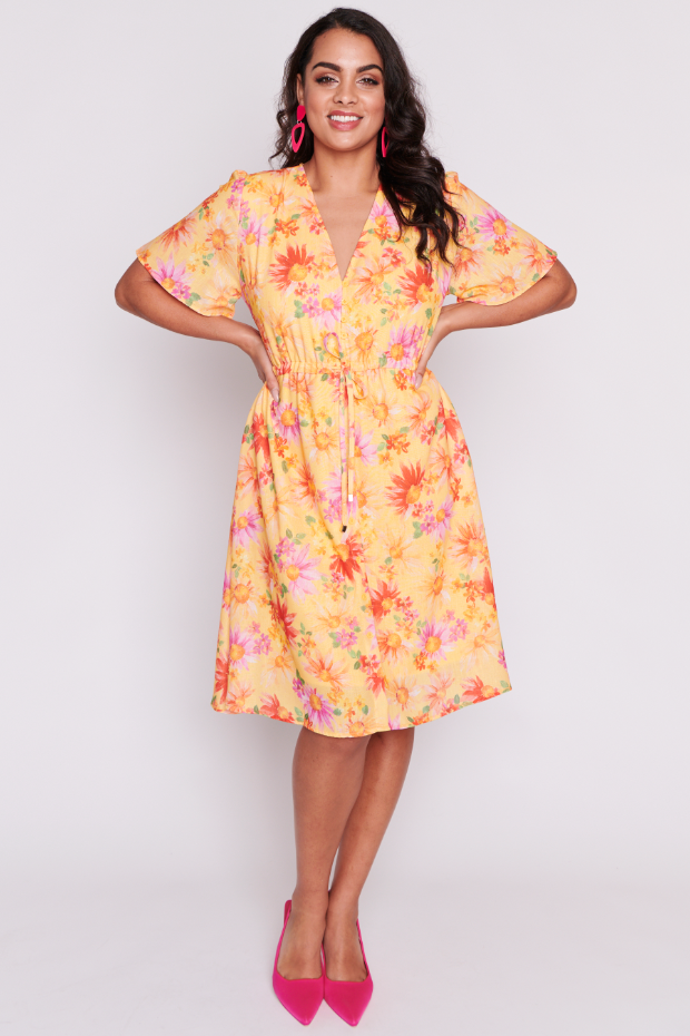 Sage Sunflower Haze Dress โ Sunflower Haze knee length dress