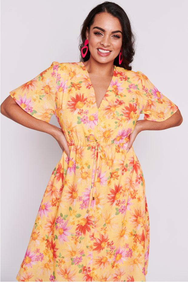 Sage Sunflower Haze Dress โ Sunflower Haze knee length dress