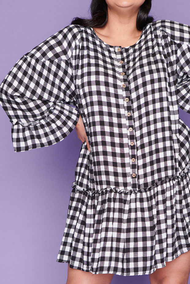 Tommy Black Gingham Dress* – Black Gingham mini dress