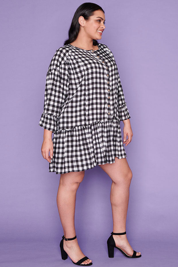 Tommy Black Gingham Dress* – Black Gingham mini dress
