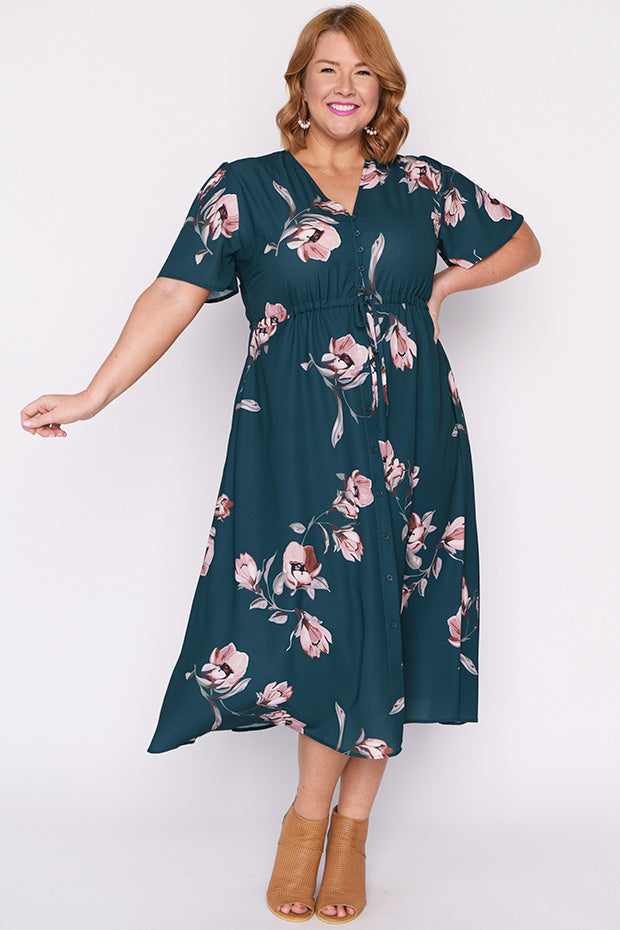 Marley Teal Floral Dress – Teal Floral midi dress