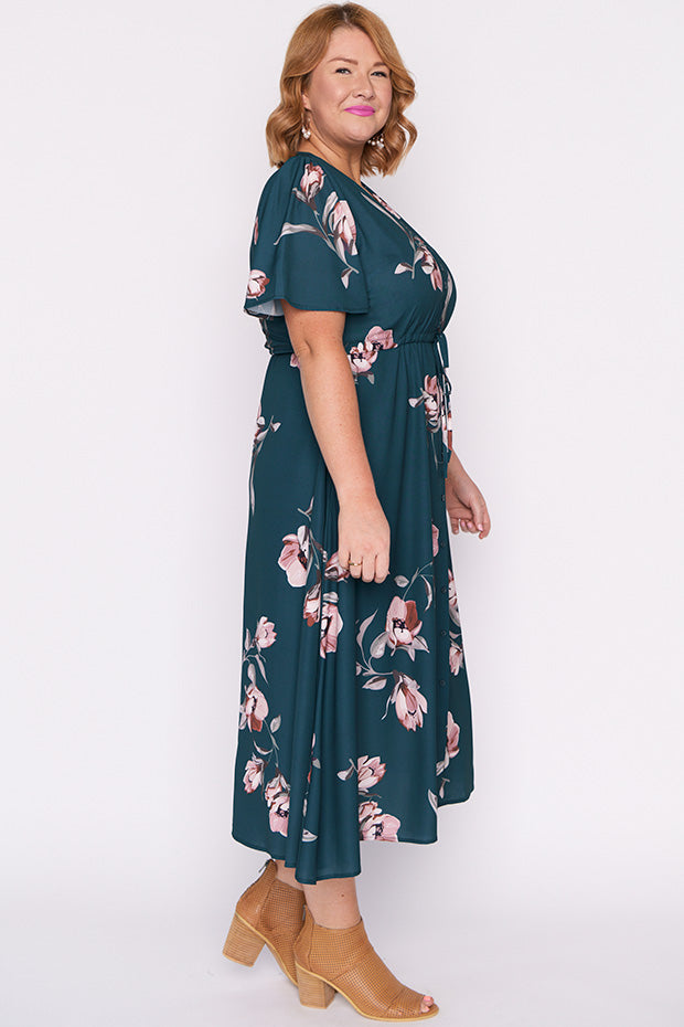 Marley Teal Floral Dress – Teal Floral midi dress