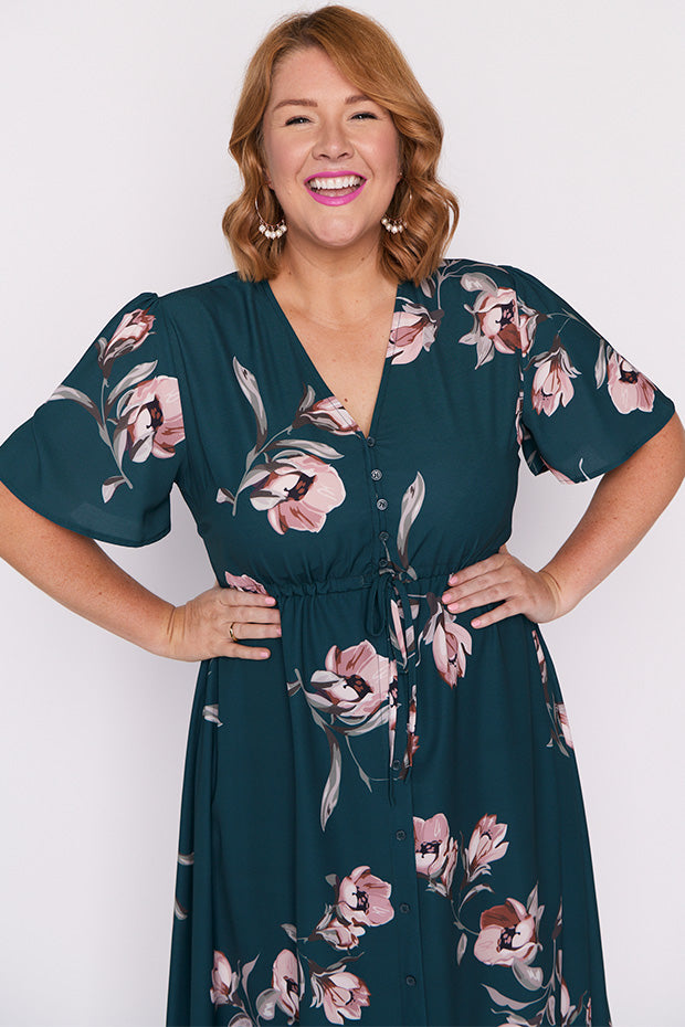 Marley Teal Floral Dress – Teal Floral midi dress
