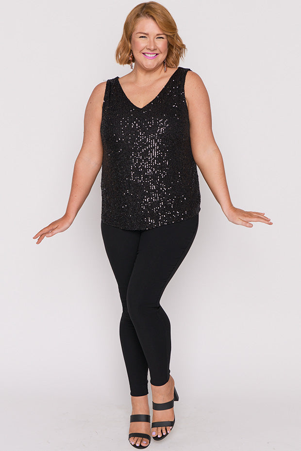 Rylee Black Sequins Party Tank – Black Sequins top
