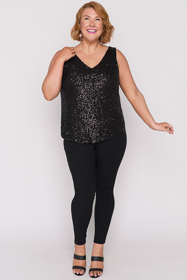 Rylee Black Sequins Party Tank – Black Sequins top