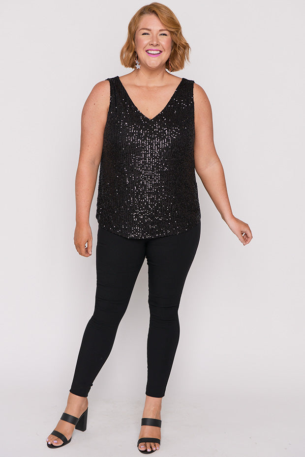 Rylee Black Sequins Party Tank – Black Sequins top
