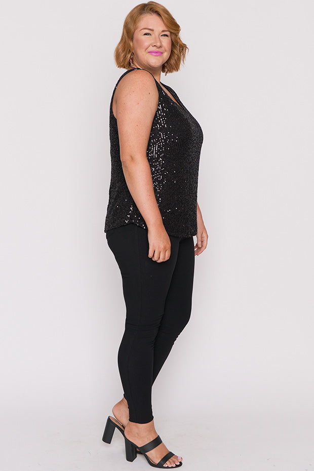Rylee Black Sequins Party Tank – Black Sequins top