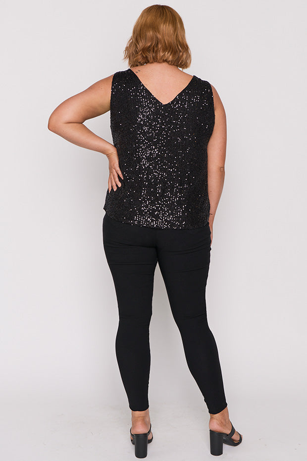 Rylee Black Sequins Party Tank – Black Sequins top