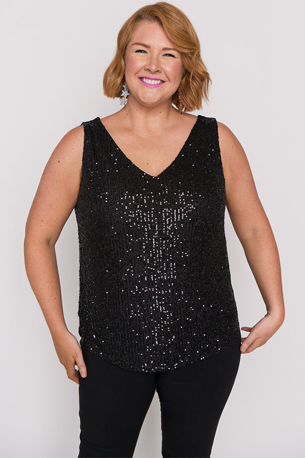 Rylee Black Sequins Party Tank – Black Sequins top