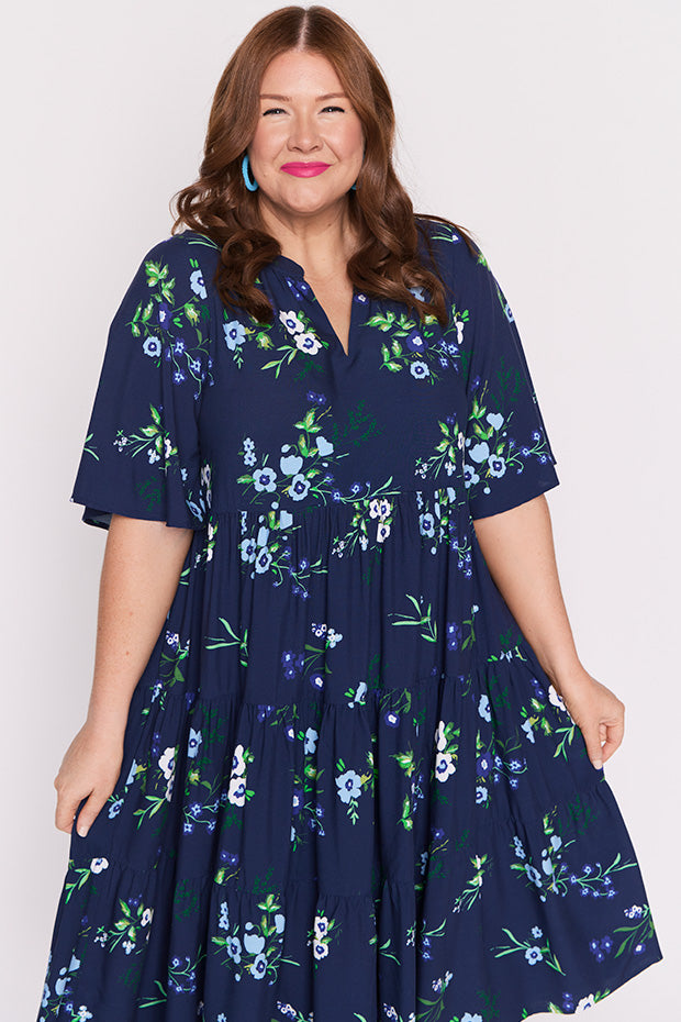 Chrissie Blue Blossom Dress – Blue Blossom midi dress