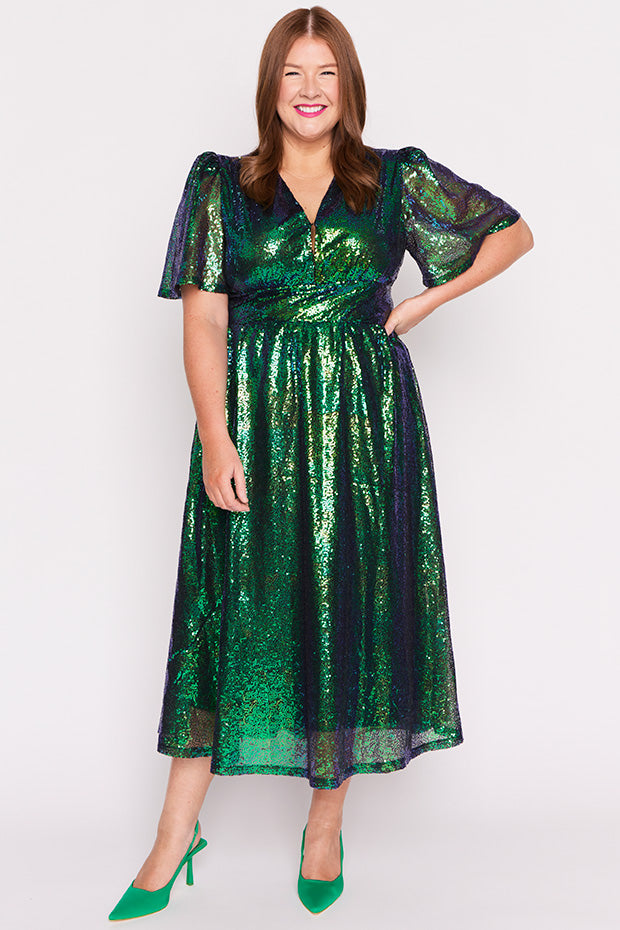 Tamie Green Party Sequins Dress – Green Party Sequins midi dress
