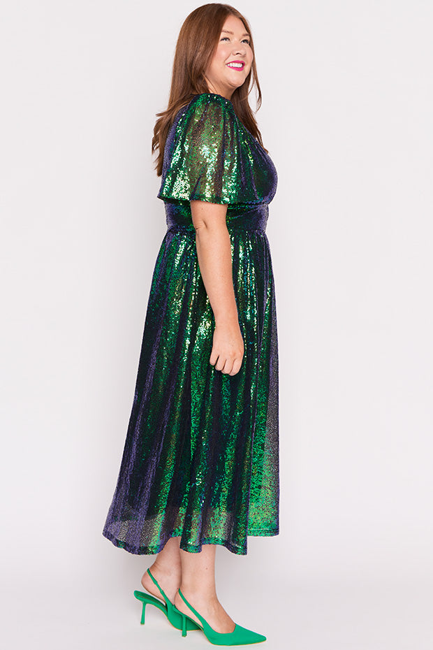 Tamie Green Party Sequins Dress – Green Party Sequins midi dress