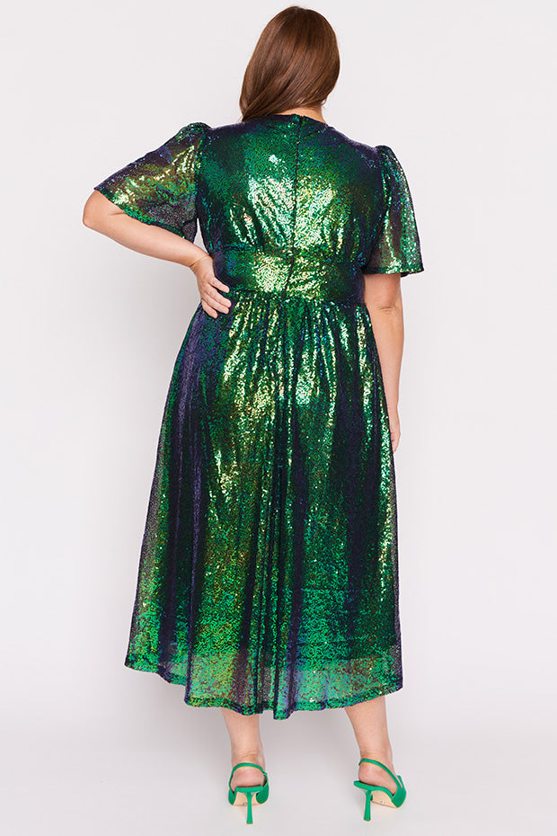 Tamie Green Party Sequins Dress – Green Party Sequins midi dress