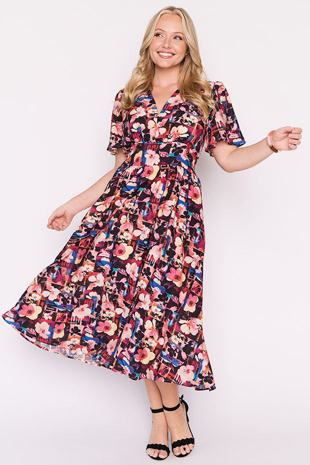 Evie Floral Collage Dress – Floral Collage midi dress