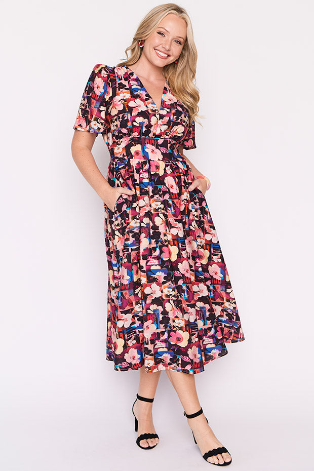 Evie Floral Collage Dress – Floral Collage midi dress
