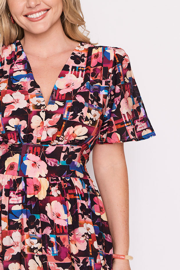 Evie Floral Collage Dress – Floral Collage midi dress