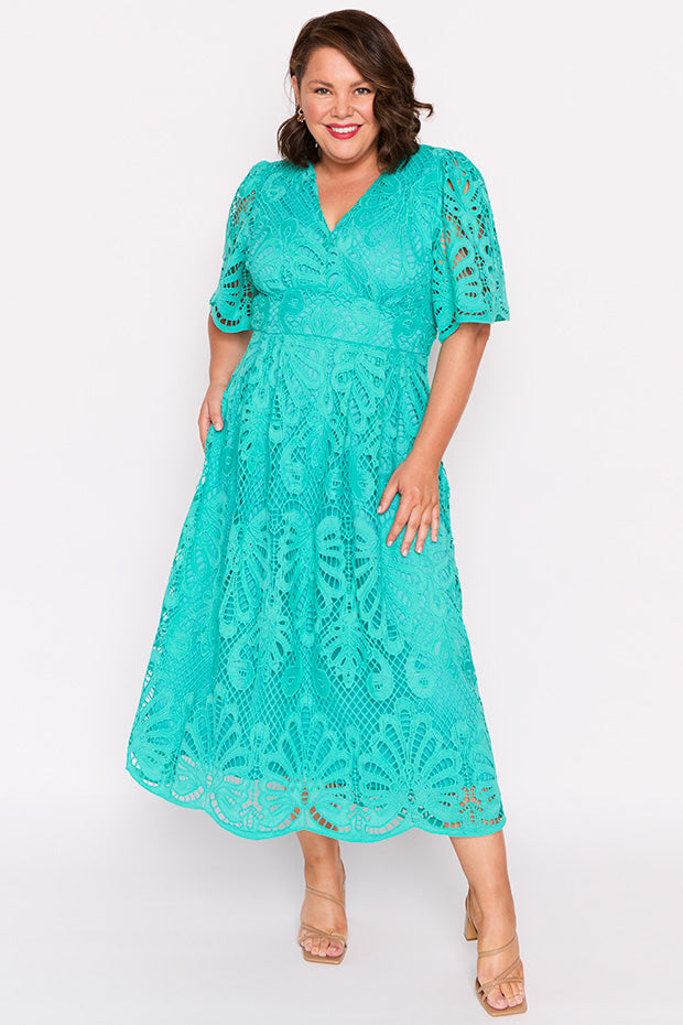 Aurora Teal Lace Dress – Teal Lace maxi dress