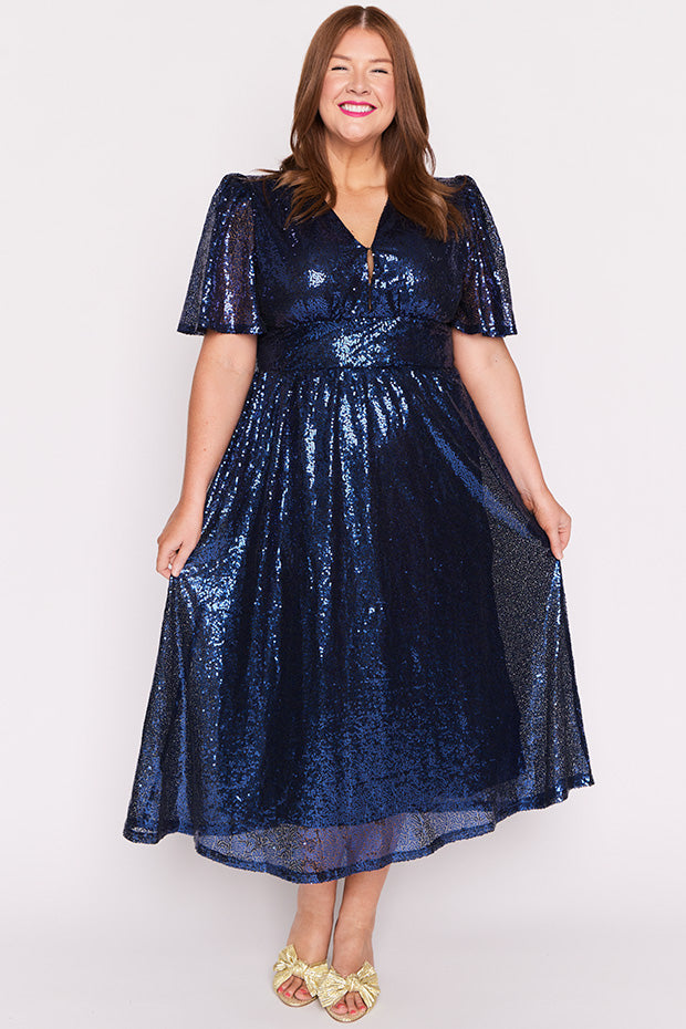Tamie Cobalt Party Sequins Dress – Cobalt Party Sequins midi dress