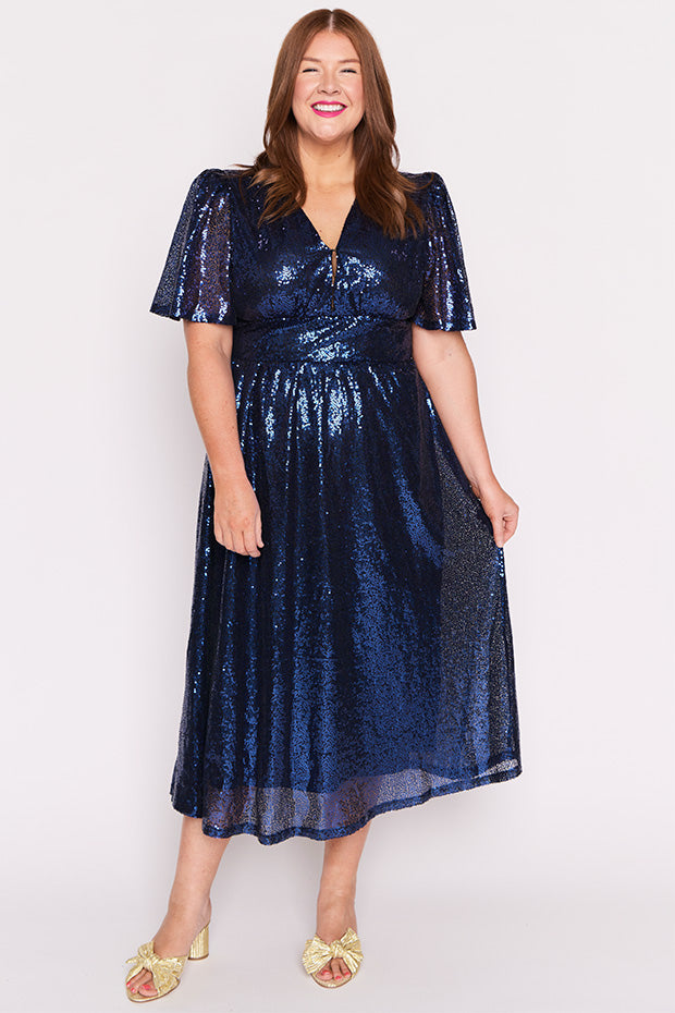 Tamie Cobalt Party Sequins Dress – Cobalt Party Sequins midi dress